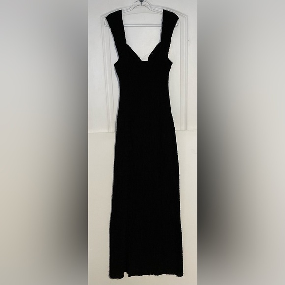 Free People Eleni Bodycon Maxi Dress in Black Smocked Side Slit Sweetheart L - Picture 5 of 13